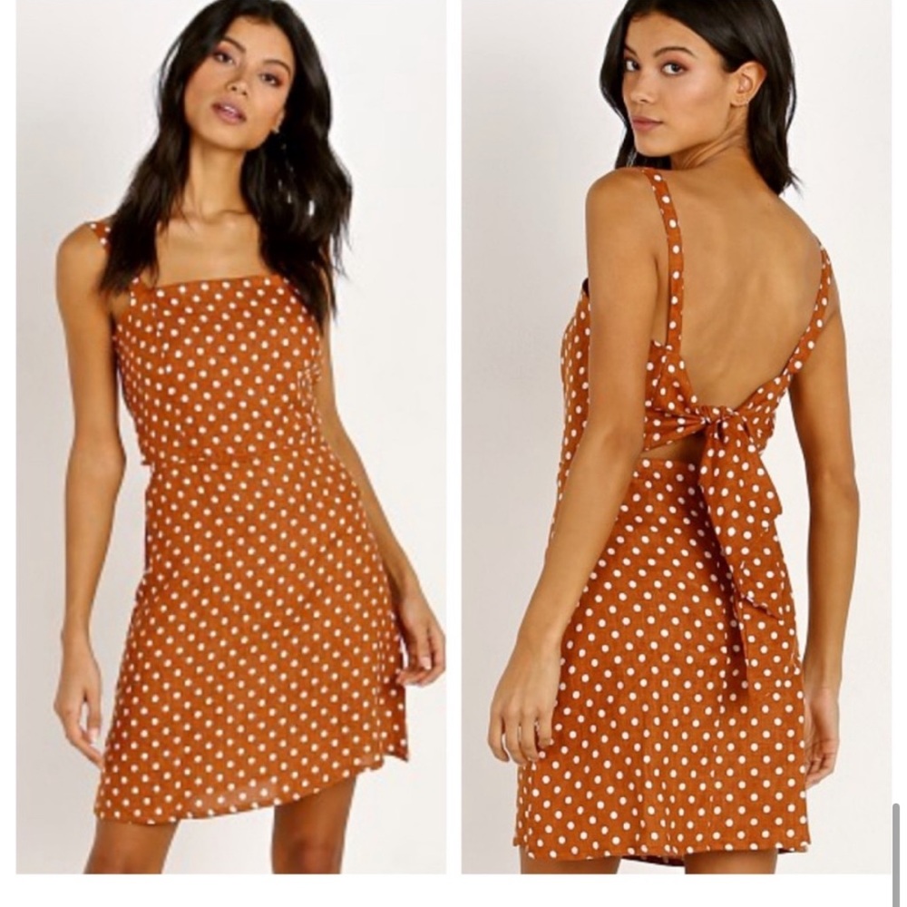 faithful the brand stepper cinnamon polka dot tie cutout dress - Picture 9 of 9